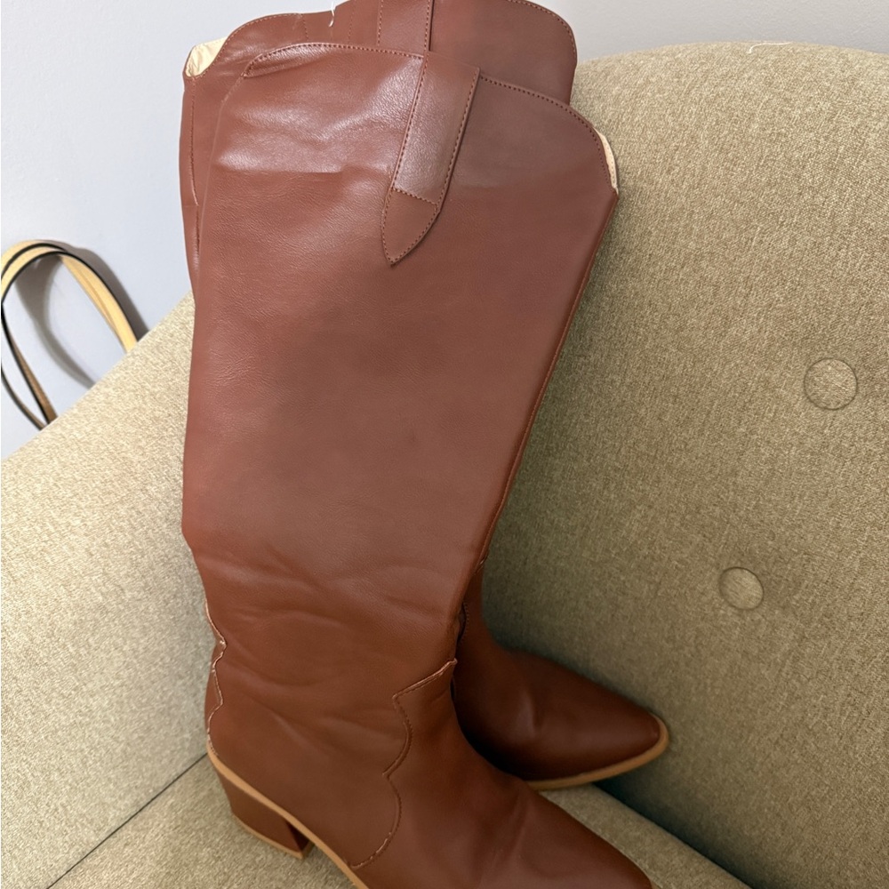 Fashion to Figure Tan Over the Knee wide calf Boots